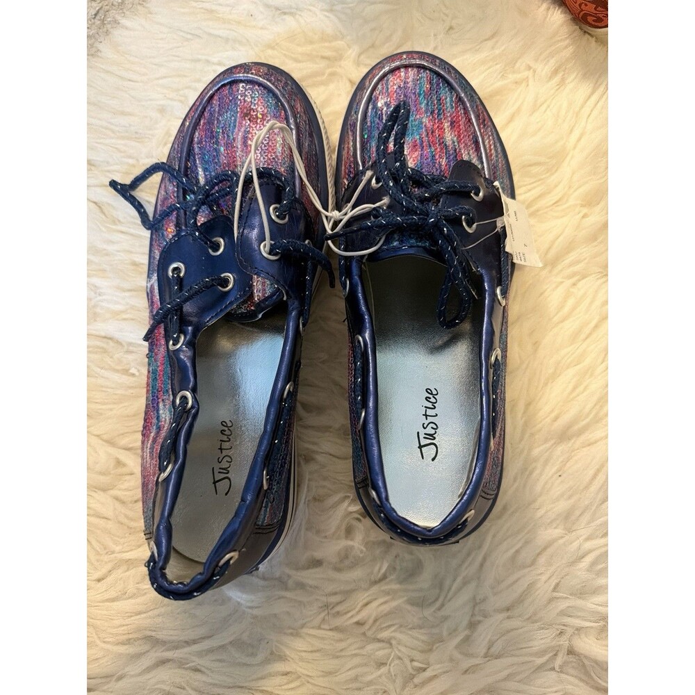 Justice Shoes Blue Purple Pink Multi Color Sparkle Sz 7 Ties